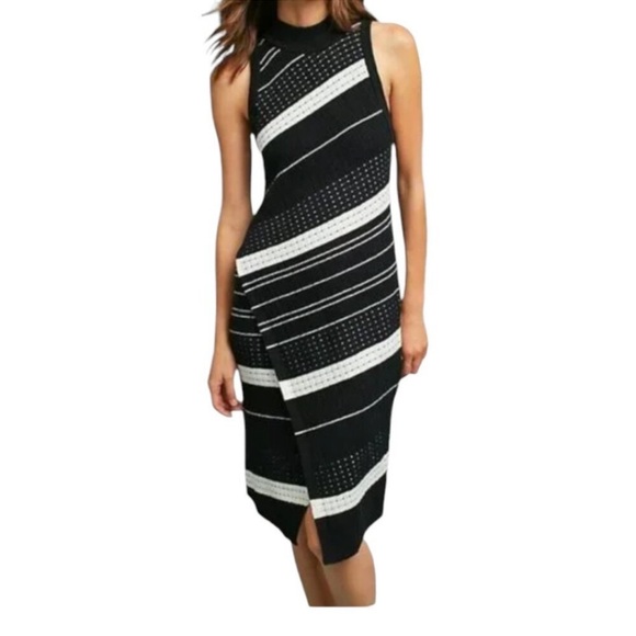 Anthropologie Midi Sweater Dress Small Black Striped Knit Moth Velda Sleeveless - Picture 1 of 8